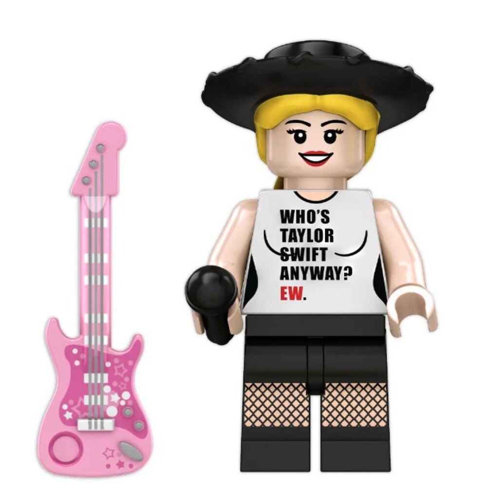 New Taylor Swift Red Hat Outfit Building Blocks Minifigure Microphone Guitar